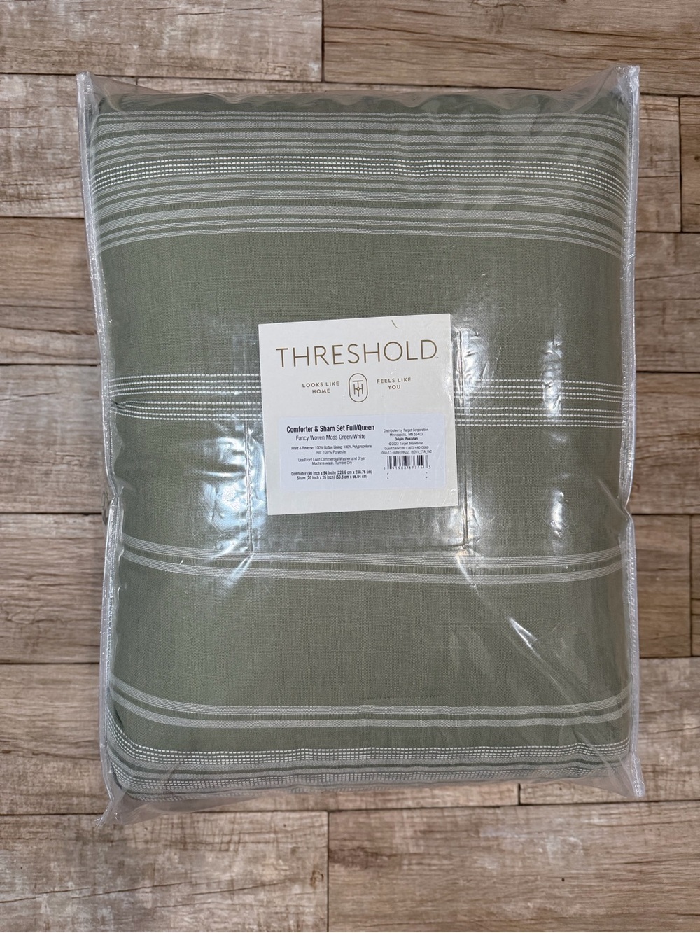 Threshold Olive Stripe Comforter Set with Subtle Cream Accents